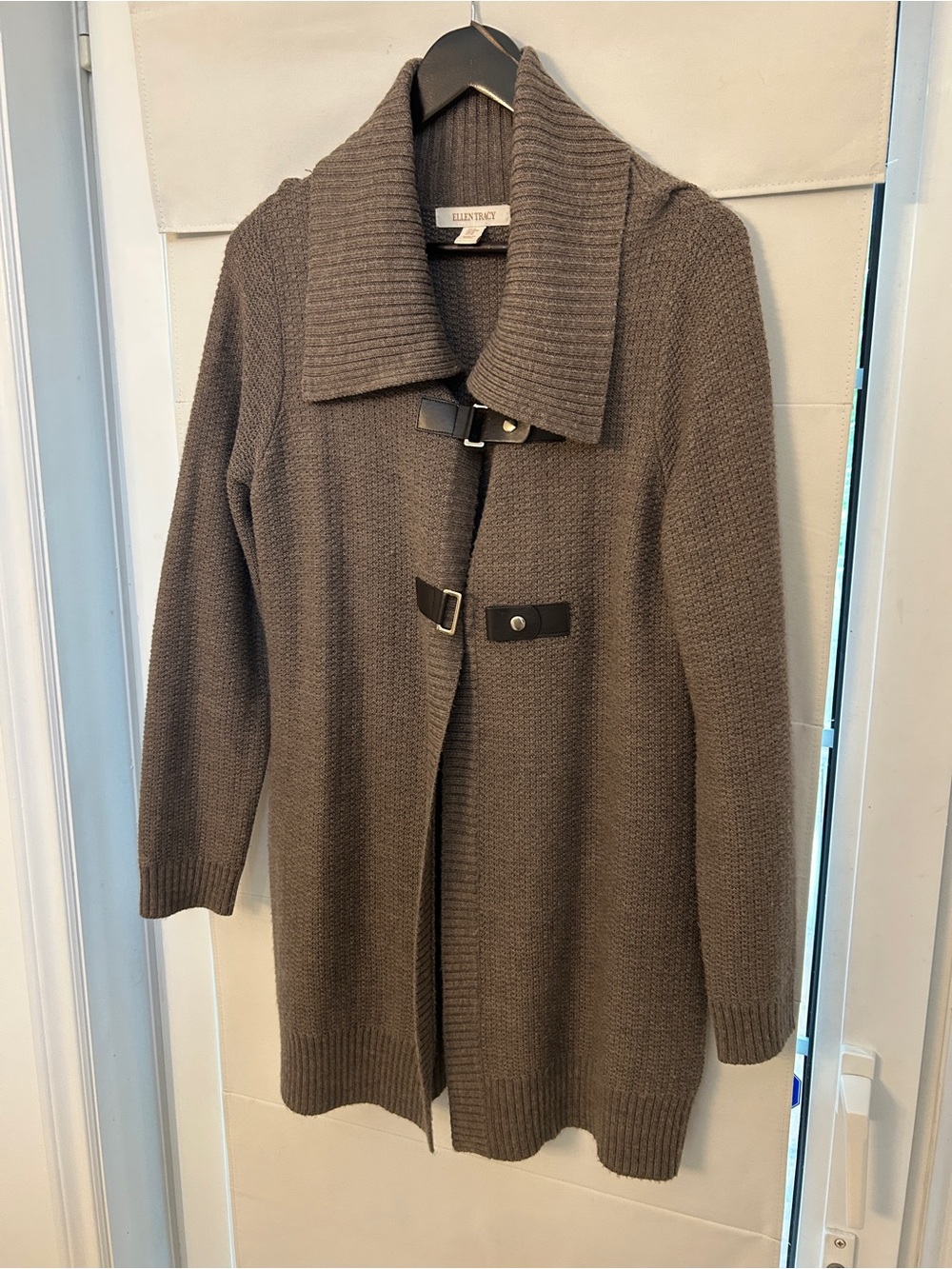 Ellen Tracy Taupe Brown Knit Toggle Cardigan